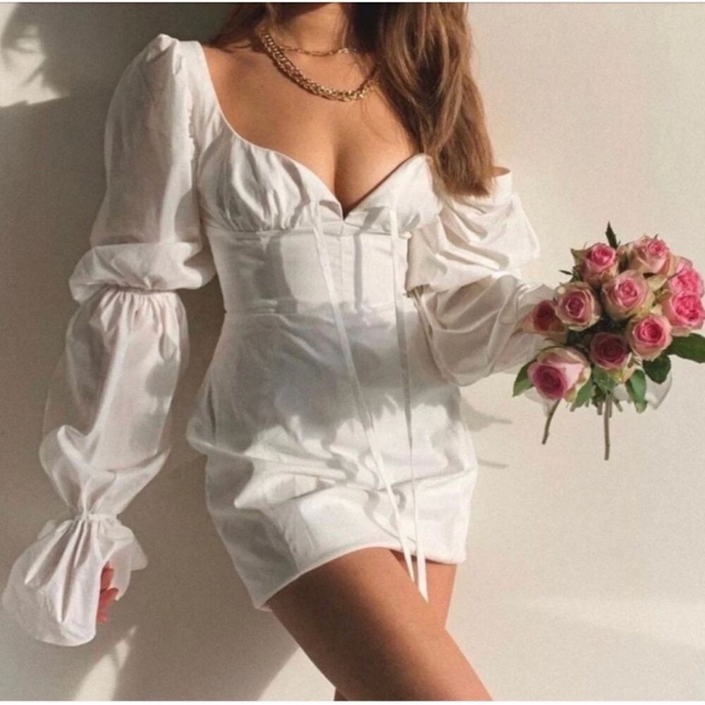 House of CB Elsie Corset White Puff Sleeve Dress S